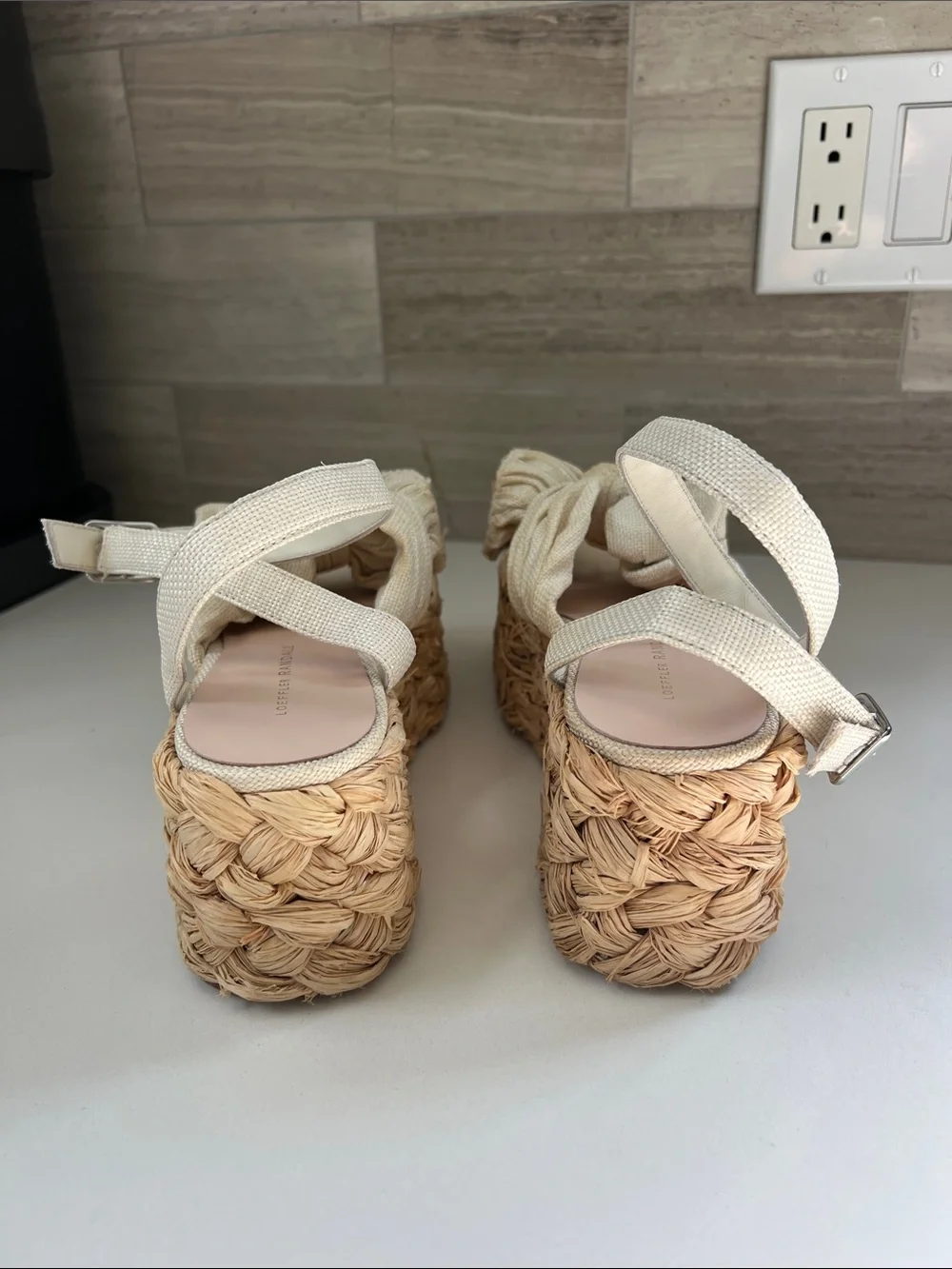 Loeffler Randall gaby espadrille platform sandals heels white tan 7
